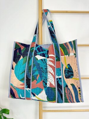 Quilted Velvet Cotton Reversible Extra Large Tote Bag Beach Weekender Eco friendly Sustainable Sturdy Grocery Shopping Summer Abstract Art - Image 7