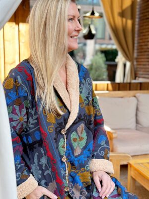 Suzani Hand Embroidered Short Jacket | Autumn Winter Boho Uzbek Kashmir Crewel | Luxe Special Gift | Classic Elegant Black Pink Red Green | - Image 3