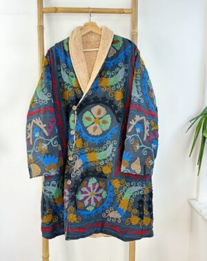Suzani Hand Embroidered Short Jacket | Autumn Winter Boho Uzbek Kashmir Crewel | Luxe Special Gift | Classic Elegant Black Pink Red Green | - Image 8