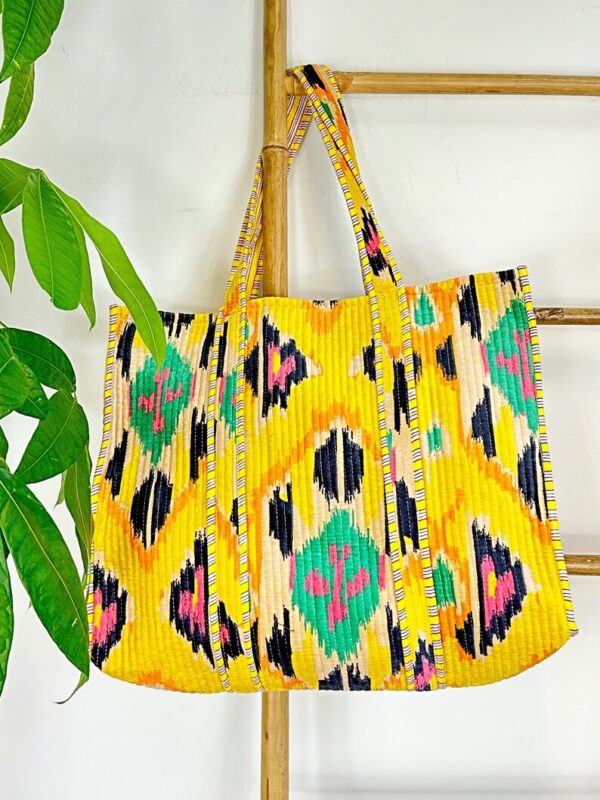 Quilted Velvet Cotton Maxi Oversize Tote Bag Beach Weekender Eco friendly Sustainable Sturdy Grocery Shop Boho Summer Sunshine Ikat Love