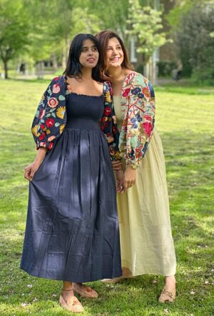 Embroidered Daisy Floral Pure Cotton Long Smocking Dress Boho Chic Classy Summer Elegant Comfy Daywear Mom Gift Outfit | Navy Red Mustard - Image 2