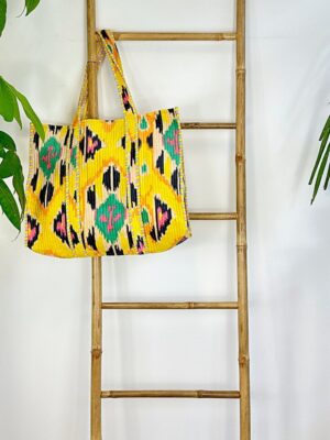 Quilted Velvet Cotton Maxi Oversize Tote Bag Beach Weekender Eco friendly Sustainable Sturdy Grocery Shop Boho Summer Sunshine Ikat Love - Image 3