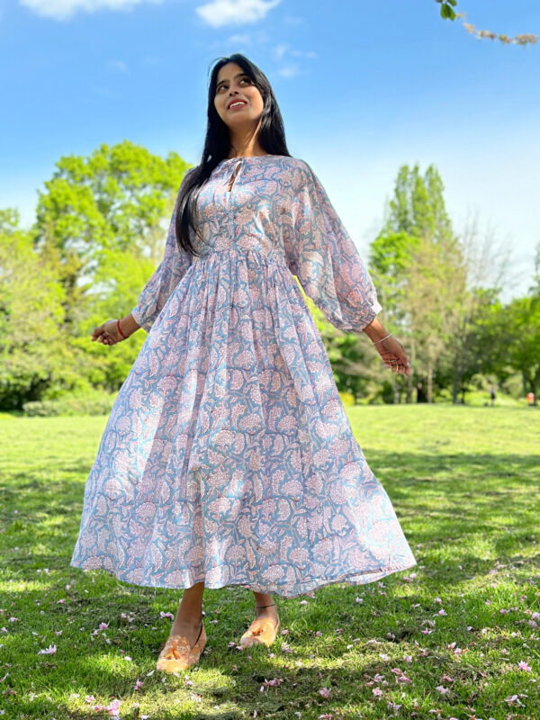 Pure Cotton Long Dress Indian Block Print Boho Colourful Summer Earthy Elegant Comfy Daywear Mom Outfit Turmeric Yellow Wisconsin Floral