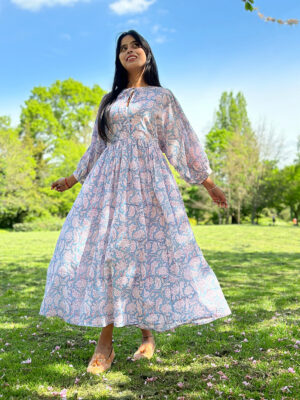 Pure Cotton Long Dress Indian Block Print Boho Colourful Summer Earthy Elegant Comfy Daywear Mom Outfit Turmeric Yellow Wisconsin Floral - Image 2