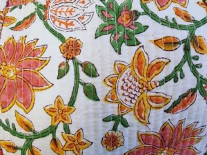 Quilted Duffle Tote Shoulder Bag Cotton White Orange Floral Eco friendly Sustainable Sturdy Yoga Shopping Beach Artist Boho Weekender - Image 3