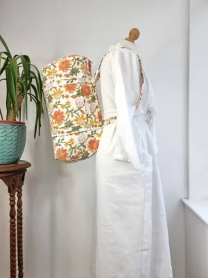 Quilted Duffle Tote Shoulder Bag Cotton White Orange Floral Eco friendly Sustainable Sturdy Yoga Shopping Beach Artist Boho Weekender - Image 6