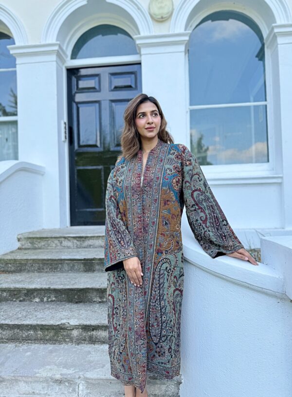 Luxury Pure Merino Boiled Wool Unisex Paisley Floral Kimono Jacket Robe | Persian Steel Red Baroque Blue Mughal Paisley Winter | Love Gift
