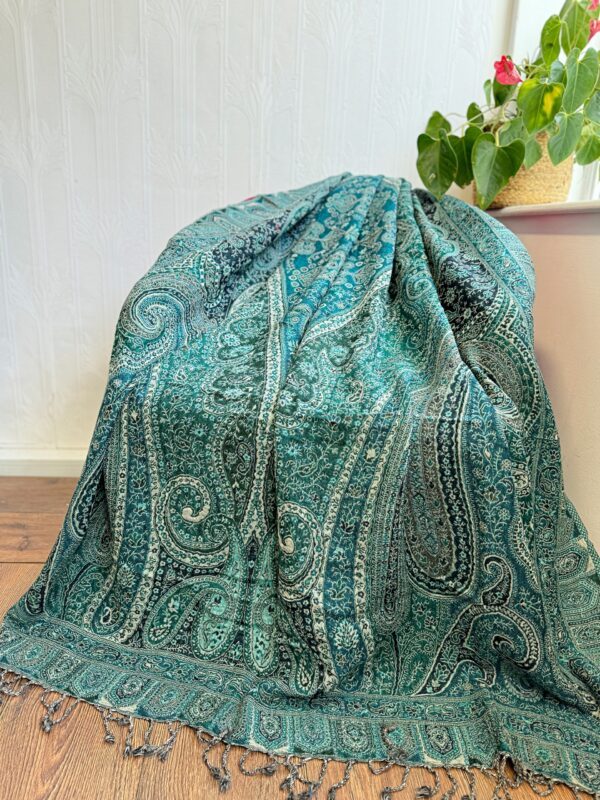 Merino Wool Handmade Sofa/Bed Hygge Lounge Warm Cosy Paisley Persian Elegant Jamavar Throw  Baroque Ocean Teal Hue