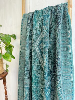 Merino Wool Handmade Sofa/Bed Hygge Lounge Warm Cosy Paisley Persian Elegant Jamavar Throw  Baroque Ocean Teal Hue - Image 2