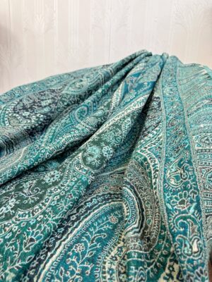 Merino Wool Handmade Sofa/Bed Hygge Lounge Warm Cosy Paisley Persian Elegant Jamavar Throw  Baroque Ocean Teal Hue - Image 4