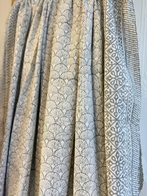 Kantha Stitch Pure Cotton Reversible Bed/Sofa Throw King Size | Handmade Floral Dohar | Japanese Oriental Wave Fan Grey White - Image 3