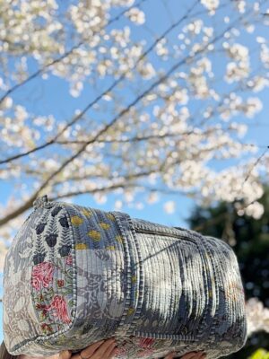 Quilted Patchwork Duffle Tote Shoulder Grey Bag Cotton Eco friendly Sustainable Sturdy Travel | Yoga Shopping Beach Artist Boho Weekender - Image 2