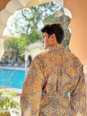 Men's Silky Boho Kimonos Dressing Robe Urban Man House Beach Artist Summer King Beach Elegant Boho Mustard Charcoal Grey Digital |Lover Gift - Image 2