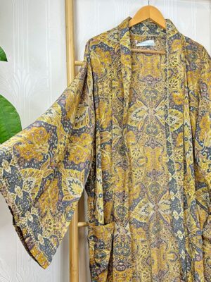 Men's Silky Boho Kimonos Dressing Robe Urban Man House Beach Artist Summer King Beach Elegant Boho Mustard Charcoal Grey Digital |Lover Gift - Image 4