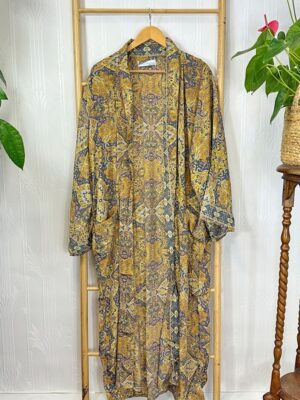 Men's Silky Boho Kimonos Dressing Robe Urban Man House Beach Artist Summer King Beach Elegant Boho Mustard Charcoal Grey Digital |Lover Gift - Image 5