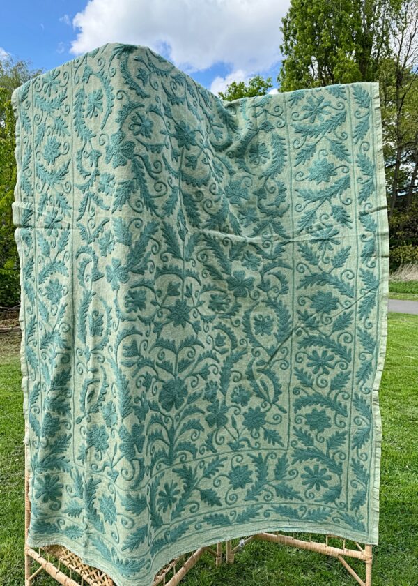 Wool Embroidery Suzani Stonewash Artisinal Handmade Stitch Elegant Sofa Bed Cotton Wall Decor Throw | Elegant Pastel Colours