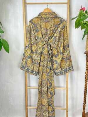 Men's Silky Boho Kimonos Dressing Robe Urban Man House Beach Artist Summer King Beach Elegant Boho Mustard Charcoal Grey Digital |Lover Gift - Image 8