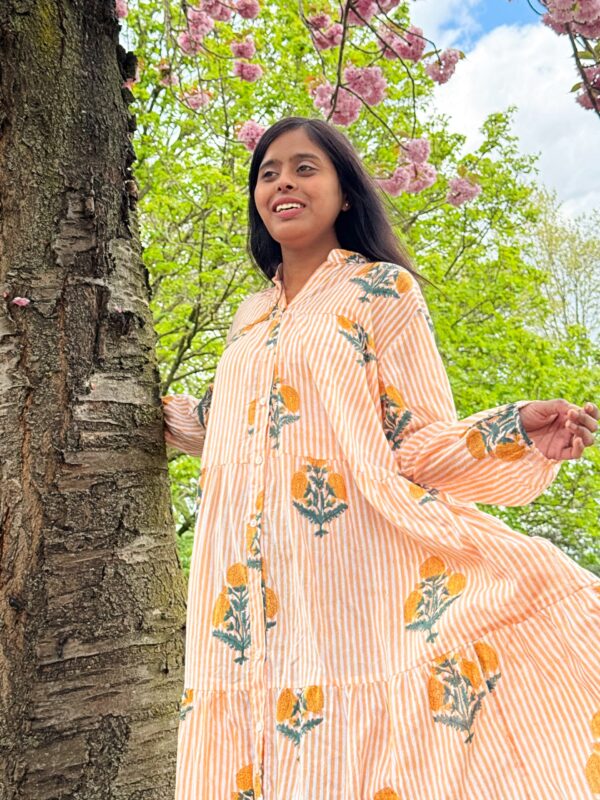 Pure Cotton Maxi Dress Indian Block Print Summer Earthy Nature Beach Goddess Comfy Daywear Boho Beach Outfit | White Mustard Peach Marigold