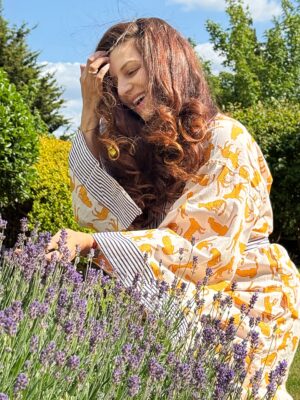 Pure Cotton Block-print House Robe Summer Kimono Beach Coverup/Comfy Lounge Animal Goddess Totem Magic | White Orange Aqua Cheetah Leopard - Image 3