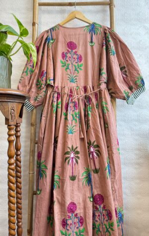 Pure Cotton Long Dress Indian Block Print Boho Colourful Summer Earthy Elegant Comfy Daywear Mom Outfit Terracotta Rose Dream - Image 5