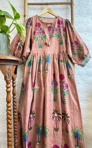 Pure Cotton Long Dress Indian Block Print Boho Colourful Summer Earthy Elegant Comfy Daywear Mom Outfit Terracotta Rose Dream - Image 6