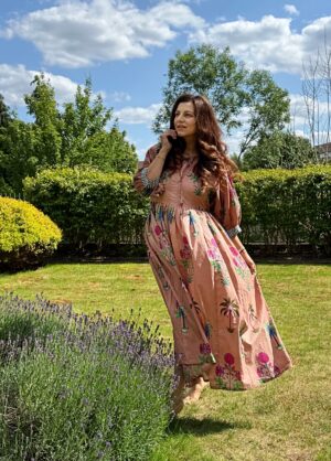 Pure Cotton Long Dress Indian Block Print Boho Colourful Summer Earthy Elegant Comfy Daywear Mom Outfit Terracotta Rose Dream