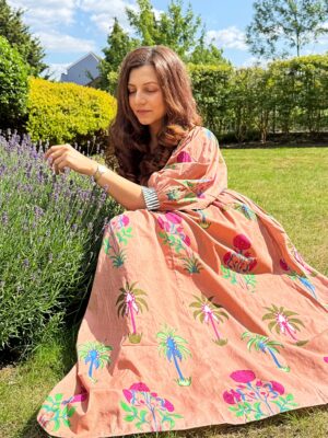 Pure Cotton Long Dress Indian Block Print Boho Colourful Summer Earthy Elegant Comfy Daywear Mom Outfit Terracotta Rose Dream - Image 2