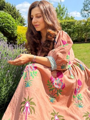 Pure Cotton Long Dress Indian Block Print Boho Colourful Summer Earthy Elegant Comfy Daywear Mom Outfit Terracotta Rose Dream - Image 3