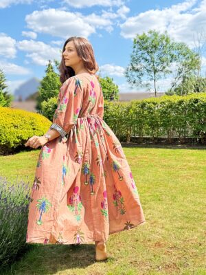 Pure Cotton Long Dress Indian Block Print Boho Colourful Summer Earthy Elegant Comfy Daywear Mom Outfit Terracotta Rose Dream - Image 4