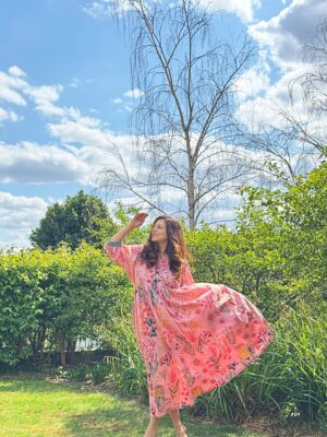 Pure Cotton Long Dress Indian Block Print Boho Colourful Summer Earthy Elegant Comfy Daywear Mom Outfit Candy Pink Bouquet Gardenia - Image 2