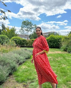 Pure Cotton Long Dress Indian Block Print Boho Colourful Summer Eco-fashion Red Comfy Daywear Mom Outfit Beige Rose Dream - Image 2