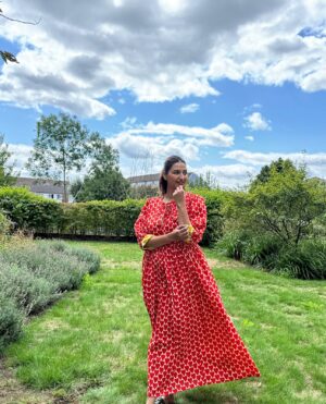 Pure Cotton Long Dress Indian Block Print Boho Colourful Summer Eco-fashion Red Comfy Daywear Mom Outfit Beige Rose Dream - Image 3