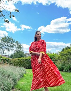 Pure Cotton Long Dress Indian Block Print Boho Colourful Summer Eco-fashion Red Comfy Daywear Mom Outfit Beige Rose Dream