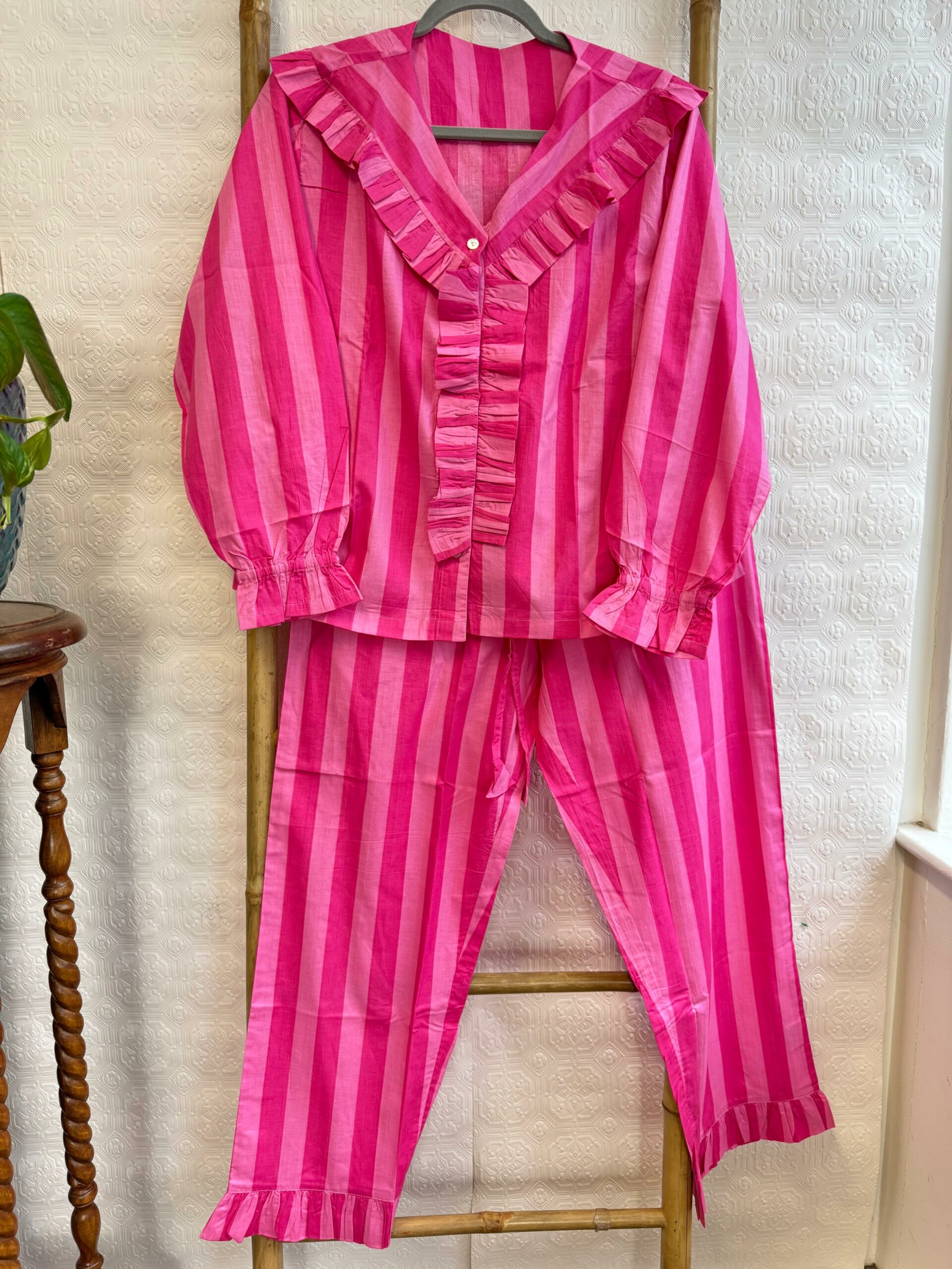 Luxury Hand Printed Indian Blockprint Pure Cotton| Pink Chunky Stripes - Image 3