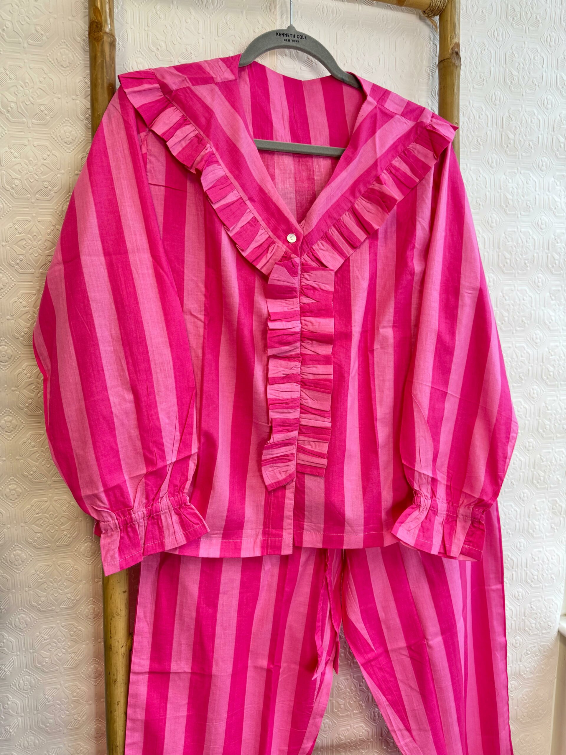 Luxury Hand Printed Indian Blockprint Pure Cotton| Pink Chunky Stripes - Image 2