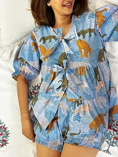 Summer Short Pyjama Set Blue Cheetah