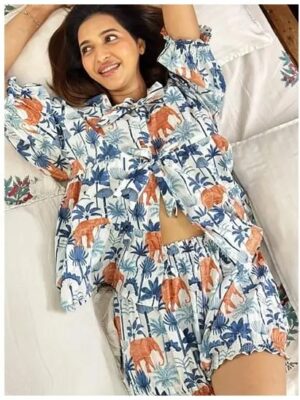 Summer Short Pyjama Set Blue Palm